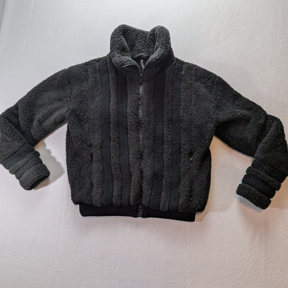 ATHLETA Willow Fleece Sherpa Jacket Women's S Small Black Fuzzy Bomber 599478 - Picture 4 of 16